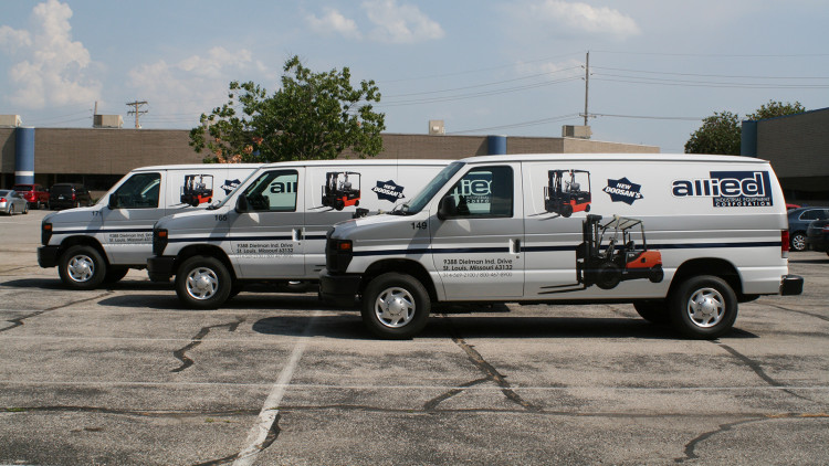 Allied service vehicle with custom vinyl decal graphics