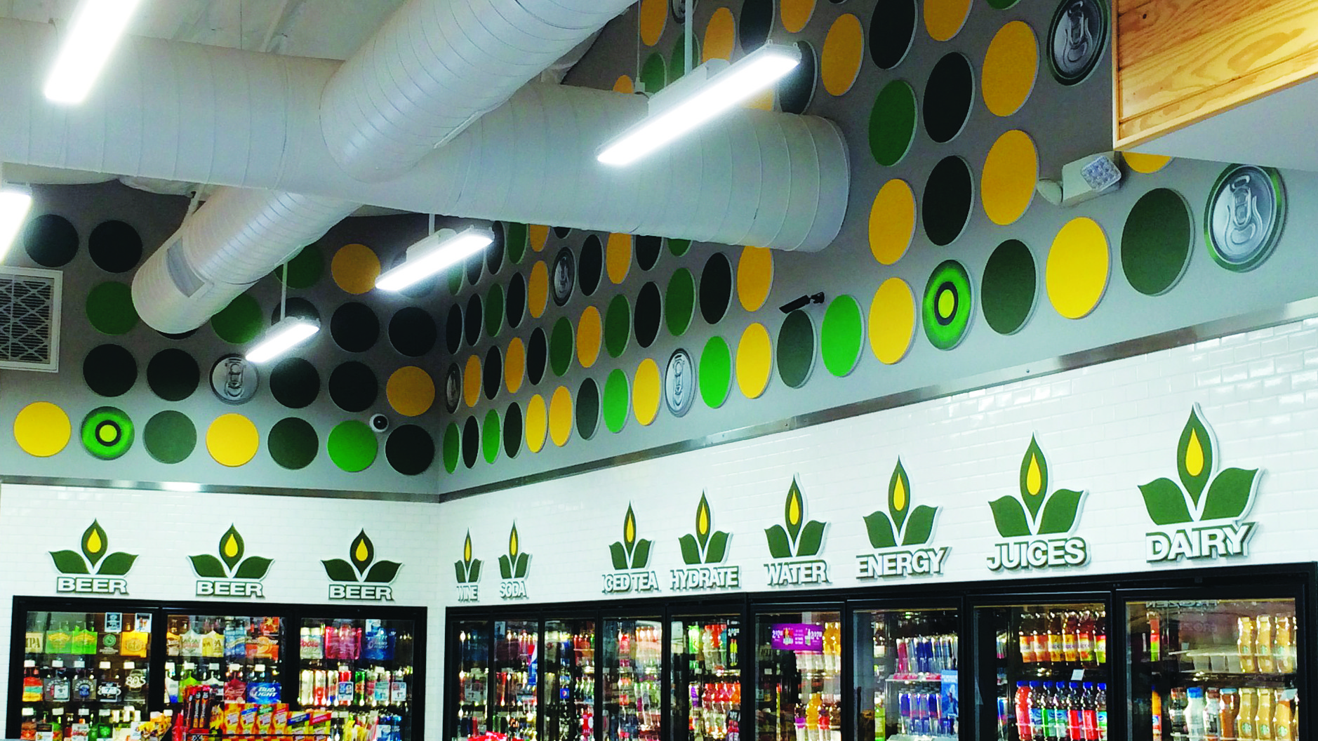 Horizon Market storefront wrapped in full-height printed graphics